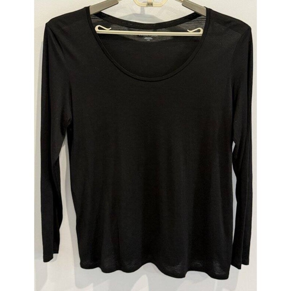 Eileen Fisher Long Sleeve Silk Cotton Blend Shirt Black Lightweight Size L